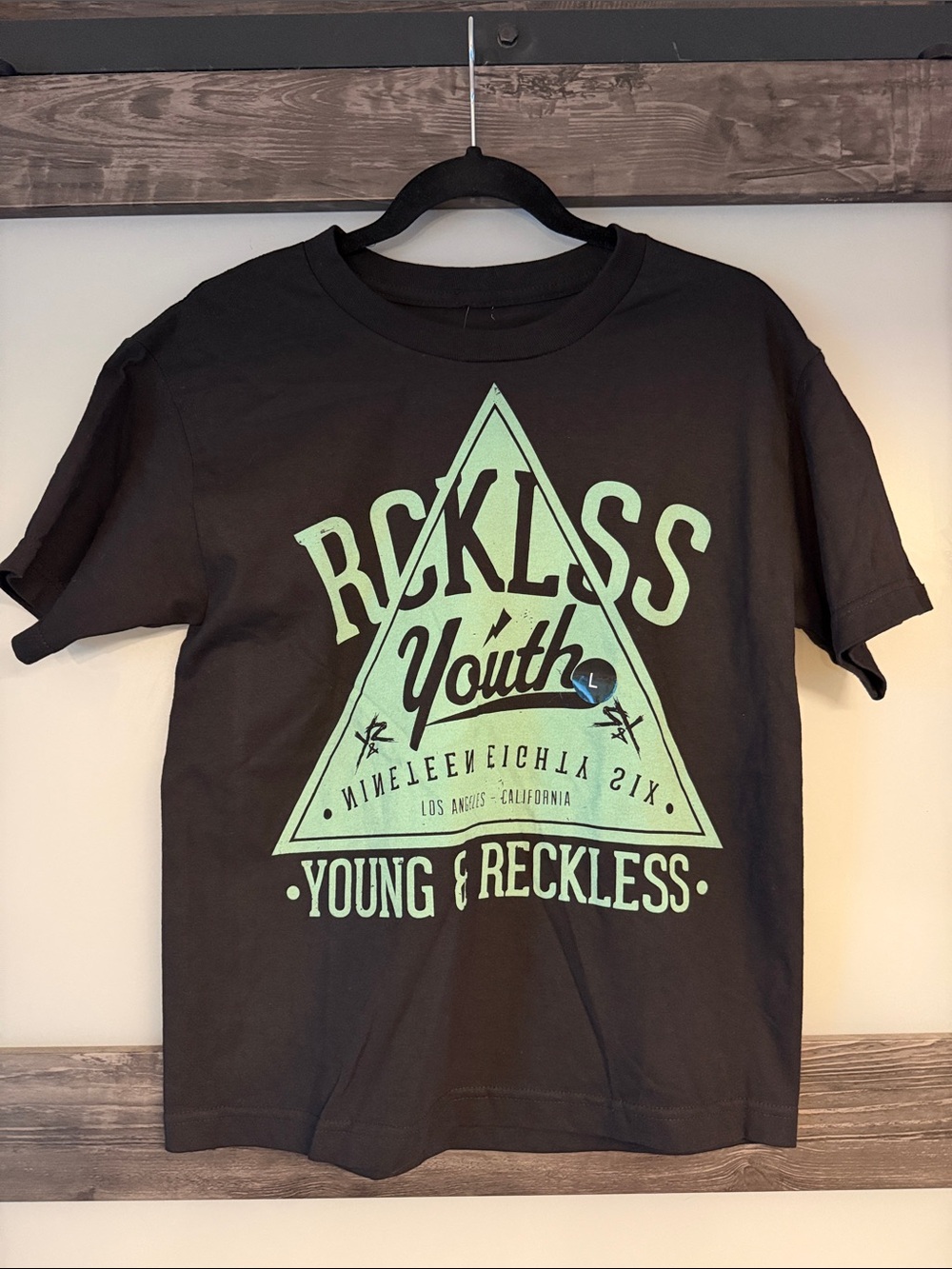 Young & Reckless Kids Black Short-Sleeve Graphic Tee with Mint Triangle Logo